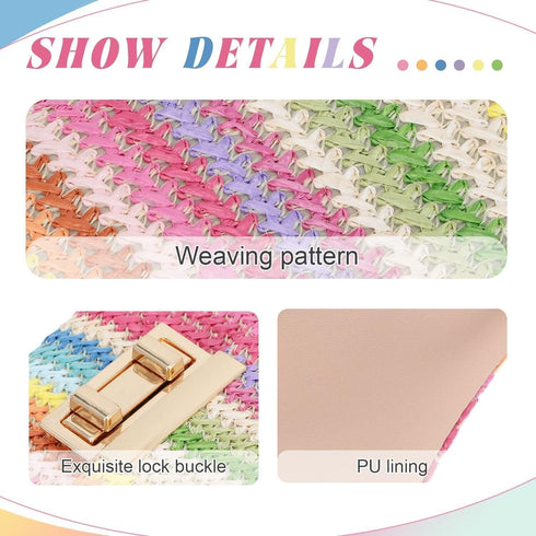 Striped Straw Clutch Purse for Women Colorful Woven Shoulder Bag Summer Crossbody Purses...