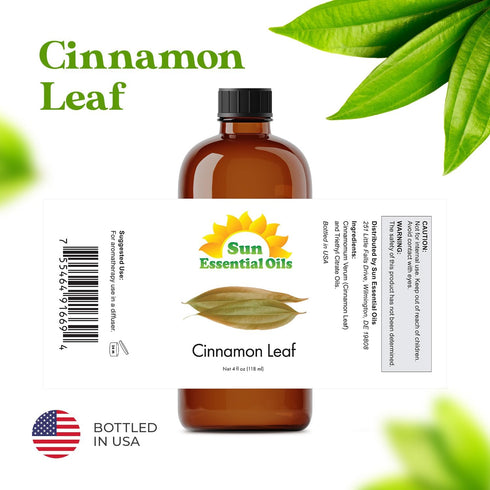 Sun Essential Oils - Cinnamon Leaf 4oz Bottle for Humidifier, Diffuser, Soaps, Candles, Aromatherapy, Home Care - Cinnamon Leaf Essential Oil for ...