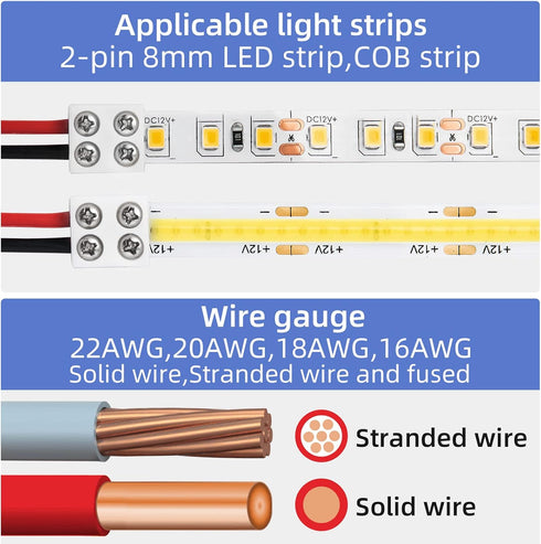 40 PCS 2-Pin 8mm Solderless Led Strip Connectors, Reliable Led Light Strip Connectors Screw Down 8mm Tape to Wire, Easy-to-Install Led Connector, ...