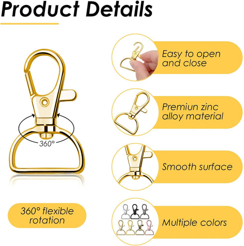 Swivel Clasp Hooks, Anezus 80Pcs Key Chain Clip Hooks, D Ring Clip Lanyard Hardware for Keychain Making, Lanyard Making, Purse Hardware, DIY Craft...