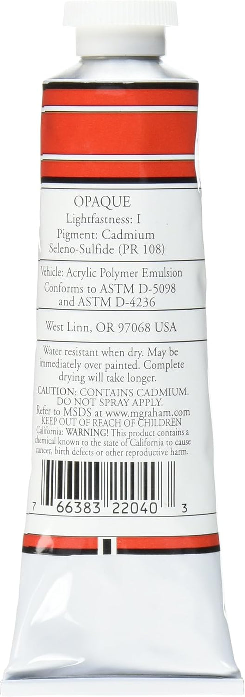 M. Graham 2-Ounce Tube Acrylic Paint, Cadmium Red......