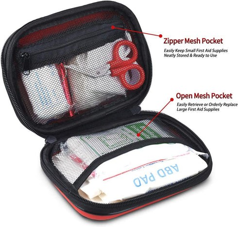 I GO 85 Pieces Hard Shell Mini Compact First Aid Kit, Small Personal Emergency Survival Kit for Travel Hiking Camping Backpacking Hunting Marine C...