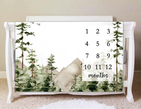 Adventure Awaits Baby Milestone Blanket with Birth Stat Sign, Mountain Baby Growth Chart Monthly Blanket, Watch Me Grow Adventure Baby Nursery for...
