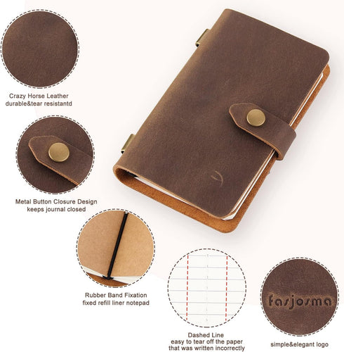 Leather Small Travel Journal Notebook, Vintage Daily Journal notebook Lined Paper, Handmade Mini Leather Notepad for Women & Men(2 pack/brown*2)...