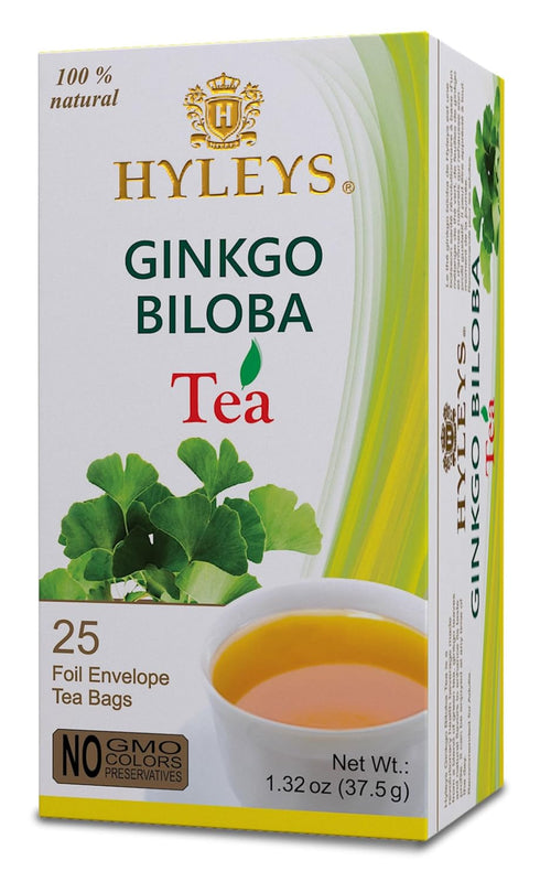 Hyleys Ginkgo Biloba Green Tea – Brain Support Blend with Citrus – 100% Natural, Gluten-Free, Non-GMO, Memory & Focus Tea – 25 Tea Bags...