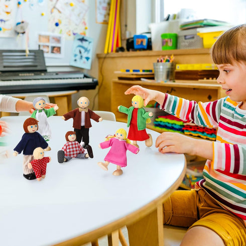 Wooden Dollhouse Family Set of 7, Mini Figures for Pretend Play, Classic Doll House Accessories for Kids & Toddlers...