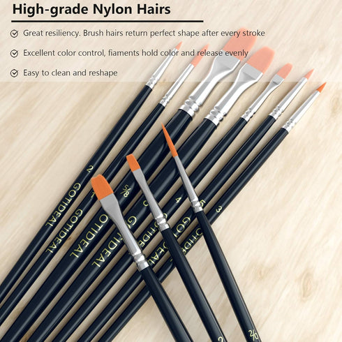 GOTIDEAL Paint Brushes, 20 Pcs Acrylic Painting Brush Set for Oil and Gouache? Small Nylon Hair Brush for Body, Face, Nail Art, Rock Painting, Per...