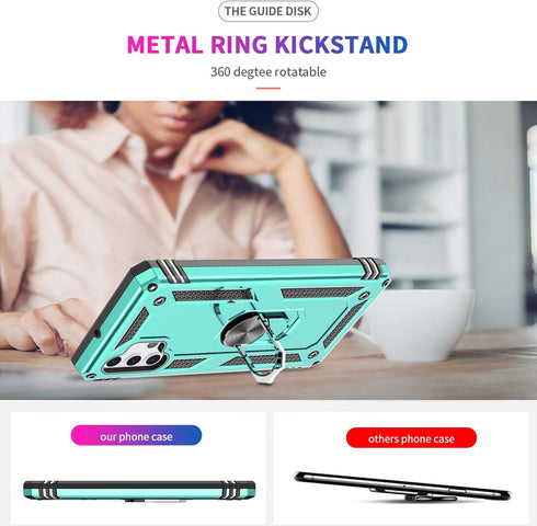 LeYi Samsung Galaxy A32 5G Case, Mint Military-Grade Ring Holder Kickstand Phone Case with 2 Pack Tempered Glass Screen Protector (Not Fit 4G)...