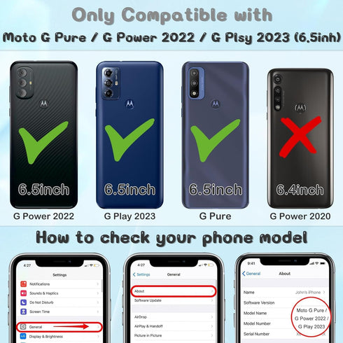 NZND Case for Motorola Moto G Pure/Moto G Play 2023/ Power 2022 with Tempered Glass Screen Protector, Ring Holder/Wrist Strap, Glitter Floating Li...