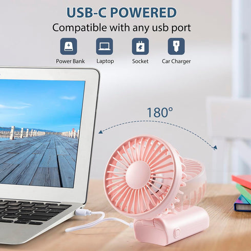 Mini Fan Handheld, Handheld/Neck/Desk 3 in 1 Rechargeable Small Portable Fan for Travel, 2400mAh Battery Operated Fan with LED Display, 180° Folda...