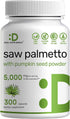 Saw Palmetto Supplement 5000mg with Pumpkin Seed, 300 Capsules | Promotes Prostate Health | DHT Blocker | Hair Growth Vitamins, Maintain Normal Ur...