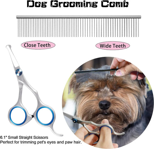 Dog Grooming Scissors for Dogs with Safety Round Tips, 6 in 1 Dog Scissors for Grooming, Curved Dog Grooming Scissors,Professional Pet Grooming Sh...