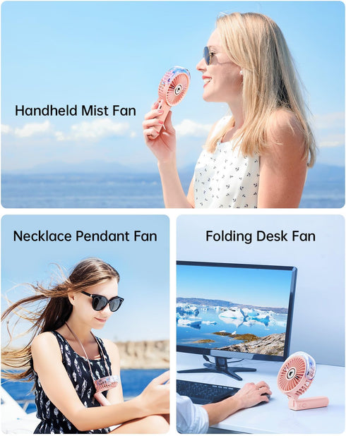 SWEETFULL Portable Misting Fan - 180° Foldable Handheld Personal Fan with Mist Spray, 3 Speeds, 30ml Water Tank, USB Rechargeable for Travel, Outd...