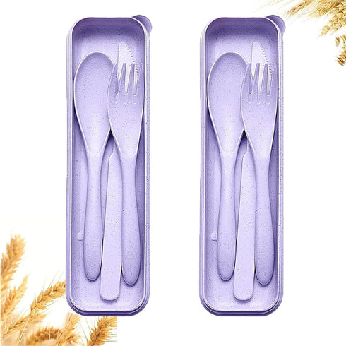 Reusable Travel Utensils Set with Case, 2 Sets Wheat Straw Portable Plastic Fork Spoons Knife Camping Cutlery, Eco-Friendly BPA Free Lunch Tablewa...