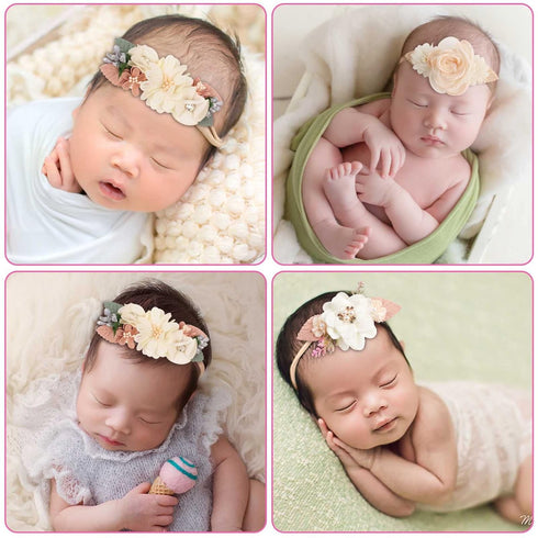 VOBOBE Baby Girl Nylon Headbands Infant Flower Elastic Hair band Bows Wraps For Newborn Toddler Hair Accessories Pack of 3 (A-Beige)...