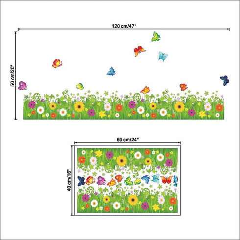 Amaom® Removable Beautiful Green Sunflower Flowers Grass with Flying Butterfly Wall Decals Murals Home Art Decor Peel Stick Wall Stickers for Wall...