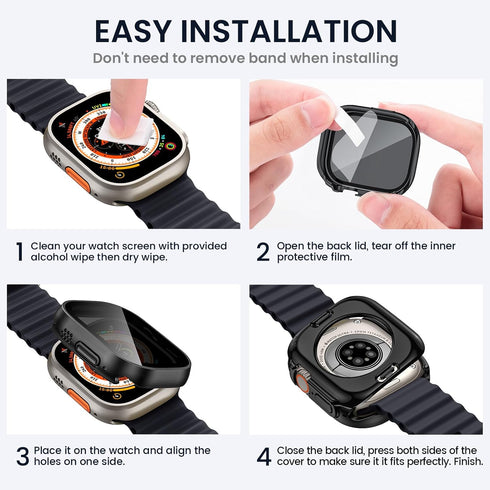 Tensea (2-in-1) for Waterproof Apple Watch Ultra 2/Ultra Screen Protector Case 49mm, iWatch Protective PC Face Cover Built-in Privacy Tempered Gla...