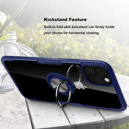 Designed for iPhone 11 Pro Max Case 6.5 inch, Carbon Fiber Design Clear Crystal Anti-Scratch Case with 360 Degree Rotation Ring Kickstand for Appl...