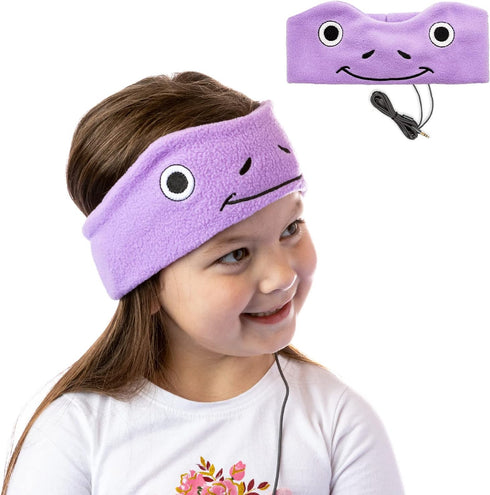 CozyPhones Over The Ear Headband Headphones - Kids Headphones Volume Limited with Thin Speakers & Super Soft Fleece Headband - Purple Frog......