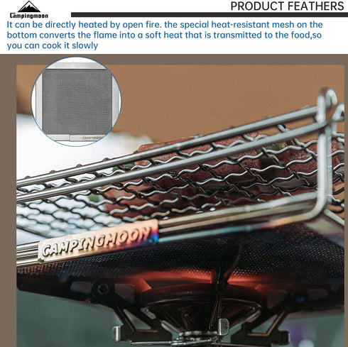 Campingmoon Camping Bread Toaster for Camp Stove Gas Fire BBQ Grill Portable 304 Stainless Steel Cooking Grill US-1312...