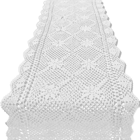 KEPSWET 14x36 inch White Cotton Crochet Lace Rectangular Table Runner Handmade Table Decoration...