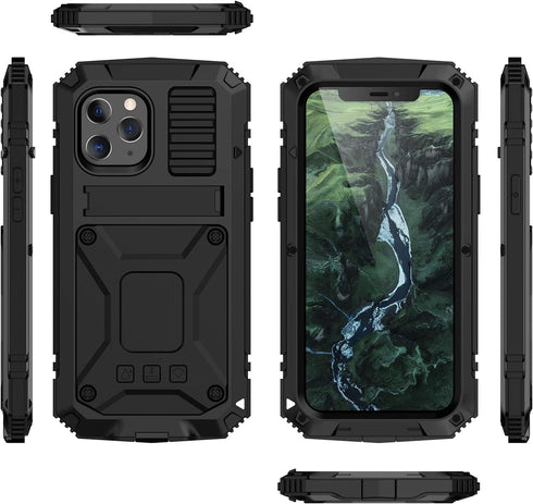 iPhone 12 Pro Max Metal case with Kickstand Built-in Screen Protector Case Sturdy Military Armor Durable Full Body Heavy Duty Shockproof Drop Test...