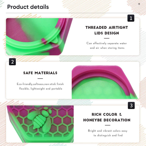 Patelai 5 Pieces Wax Silicone Container Jar Tools Include 26 ml Non Stick Hexagon Honeybee Jar Oil Kitchen Storage Container with 5 Inch Wax Mat P...