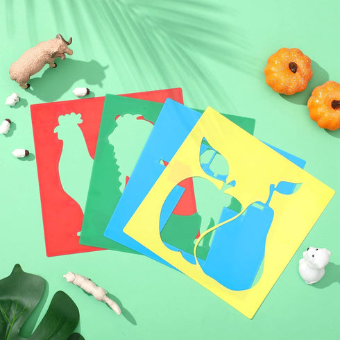 24 Pcs Farm Theme Stencil Set 8 x 8 Inch Plastic Drawing Painting Stencil Templates Animals Farmer House Stencils Reusable for Kids Painting on Wo...