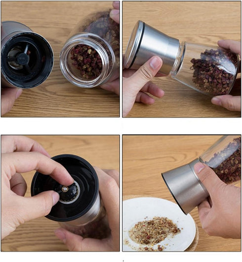 BlueSnail Stainless Steel Manual Grips Glass Salt Pepper Grinder Seasoning Bottle (5.1", Silver)...