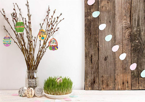 Anditoy 30 PCS Easter Wooden Hanging Ornaments Unfinished Wood Slices Eggs Easter Crafts for Kids DIY Easter Decorations Party Supplies Decor...