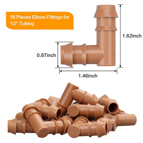 18 Pieces Drip Irrigation Fittings Elbow Connectors for 1/2" Tubing, Barbed Elbows Drip Parts for 1/2 Inch Irrigation Tubing(0.600" ID), Drip Line...