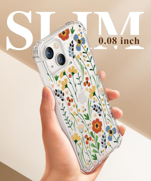 GVIEWIN Designed for iPhone 13 Case 6.1 Inch, with Tempered Glass Screen Protector + Camera Lens Protector Clear Flower Soft & Flexible Shockproof...