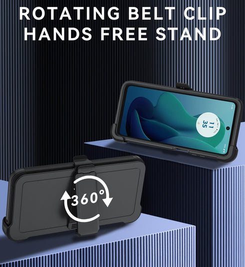 for Moto G 5G 2024/ Moto G Play 5G 2024 Case, with Belt Clip,Tempered Glass Screen Protector, Heavy Duty Shockproof Drop Protective Rugged Tough D...