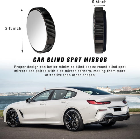 2 PCS Car Blind Spot Side Mirror, 2 Inch Reusable Round HD Blind Spot Mirror with Sucker, Universal 360° Wide Angle Glass Convex Side Rear View Mi...