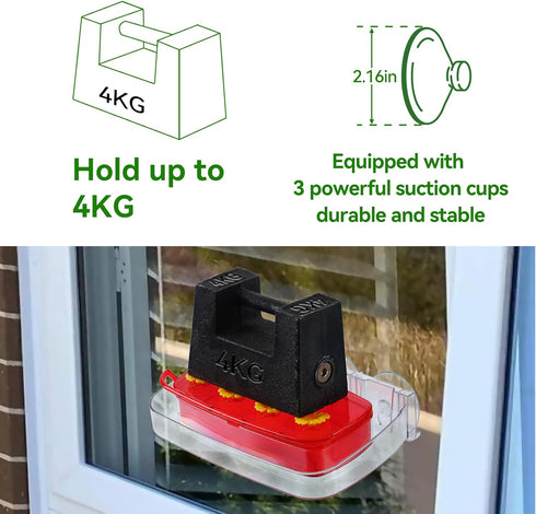 Window Hummingbird Feeder, Plastic Humming Bird Feeder with 3 Strong Suction Cups, Easy to Clean and Refil,Built-in Moat (10oz) (1, Red)...