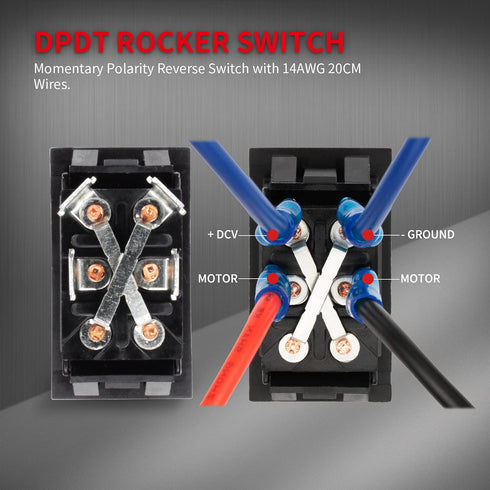 DaierTek Momentary RV Jack Switch 30 Amp 12V DC Reverse Polarity Rocker Switch Motor Control DPDT 4 Pin Power Jack Toggle Switch with Wires for 5t...