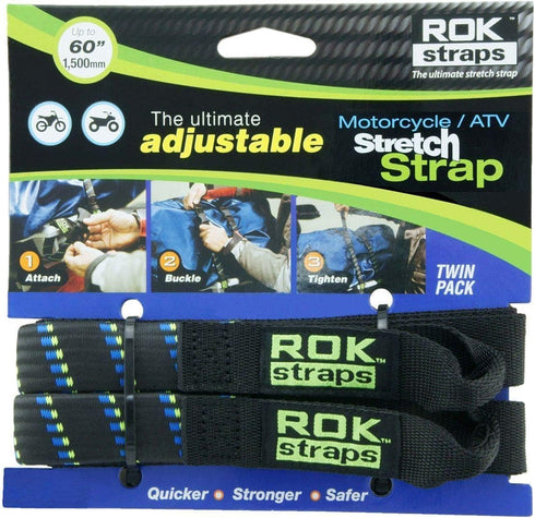 ROK Straps 18 to 60" Adjustable - Motorbike Black/Blue - Twin Pack...