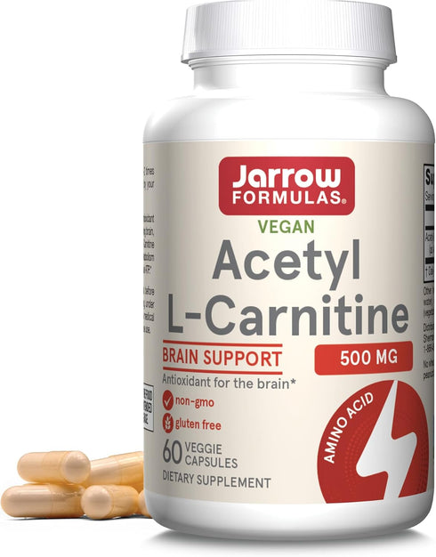 Jarrow Formulas Acetyl L-Carnitine 500 mg, Dietary Supplement, Amino Acid Support for Brain Health and Antioxidants, 60 Veggie Capsules, 60 Day Su...