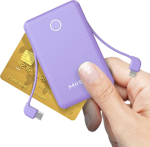 miisso 6000mah Ultra Slim Built in Cables Power Bank, Card Size Built in USB C Cords Battery Pack Portable Charger for Phones, 3 Output External B...