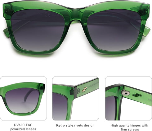 SOJOS Classic Cat Eye Polarized Sunglasses for Women Retro Trendy Bold Rectangular Sunnies SJ2254...