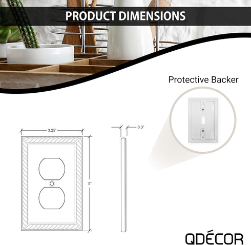 Questech Decor Single Duplex Electrical Outlet Cover Wall Plate, 1-Gang Single Switch Plate Standard Size Receptacle Cover, Decorative Rope Edge, ...
