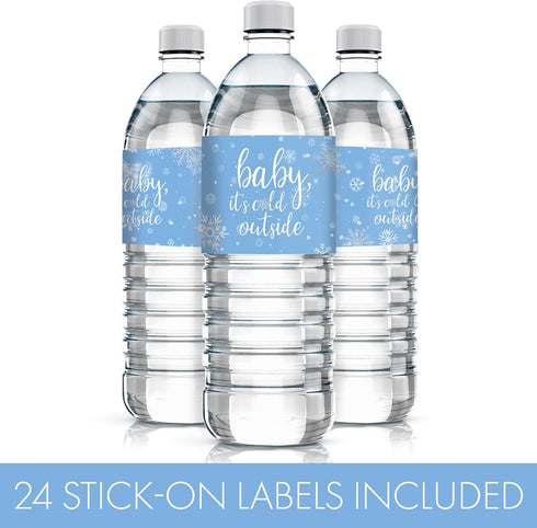 Blue Little Snowflake Winter Baby Shower Water Bottle Labels, Baby It's Cold Outside Shower - 24 Stickers...