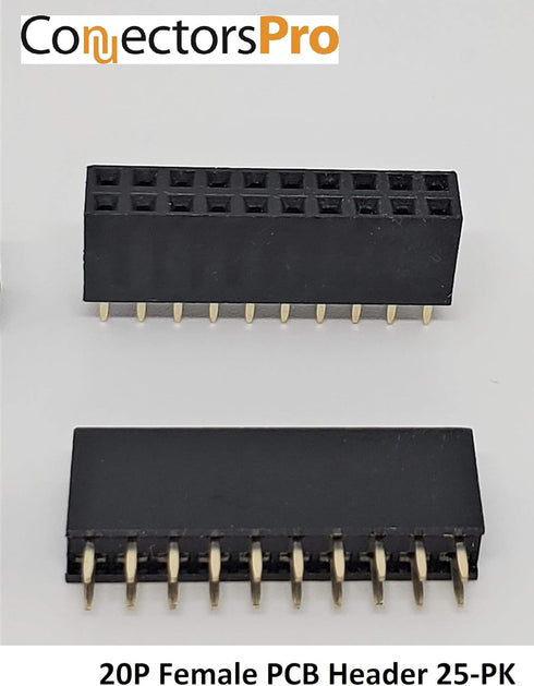 25-Pack 20P 2.54mm 0.1" Pitch PCB Female Pin Headers 2x10 Dual Rows 20 Pins Female Sockets to Male Straight PCB DIP, Double Rows PC Board Through-...