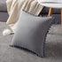 DEZENE Decorative Pillow Cases 22x22 Light-Grey: 2 Pack Cozy Soft Pom-poms Velvet Square Throw Pillow Covers for Farmhouse Home Decor...