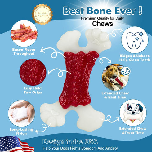 Dog Toys for Aggressive Chewers, Dog Toys for Large Dogs, Indestructible Dog Bones for Aggressive Chewers, Tough and Durable Dog Chew Toy, Real Ba...