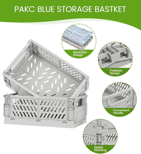 2-Pack Pastel Storage Crates, Collapsible Storage Crate, Plastic Baskets for Organizing, Cute Basket for Bedroom Decor Classroom and Office Kitche...