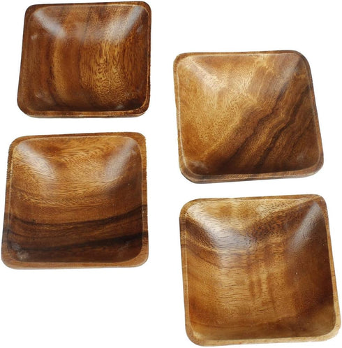 Acacia Handmade Wood Carved Plates - Set of 4 Calabash Bowls Size 4" (Square)...