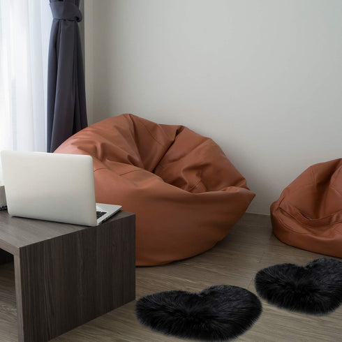 Mudder 2 Pieces Heart Shaped Rug Faux Room Fluffy Carpet Heart Shaped Door Mat for Room Bedroom, 12 x 16 Inch(Black)...