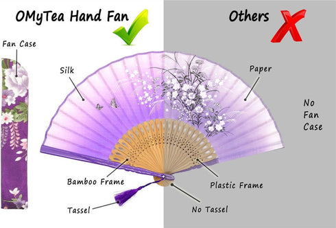 OMyTea® "Grassflowers 8.27"(21cm) Hand Held Folding Fans - With a Fabric Sleeve for Protection for Gifts - Chinese/Japanese Vintage Retro Style (P...