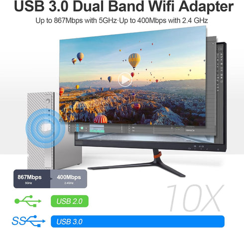 New AC1300 USB WiFi Adapter- 2.4G/5G Dual Band Wireless Network Adapter for PC Desktop, MU-MIMO WiFi Dongle, USB 3.0, Supports Windows 11, 10, 8.1...